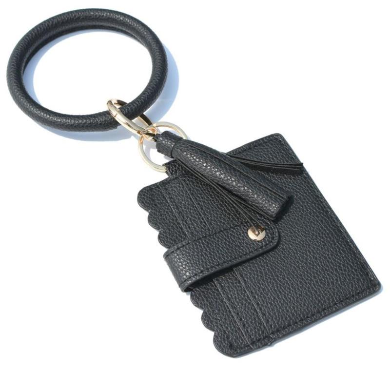 

Keychain Bracelet Wristlet Bangle Key Card Holder Large Round Keyring Leather Tassel For Women Girls With Wallet Q40