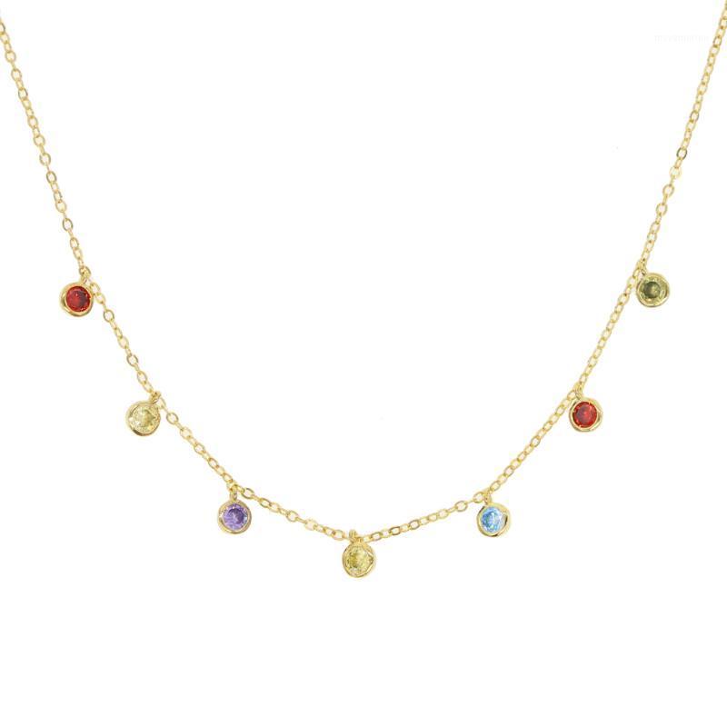 

Hot fashion trendy round beads colorful CZ stone choker necklace jewelry for women banquet circle red blue pendant necklace 20201