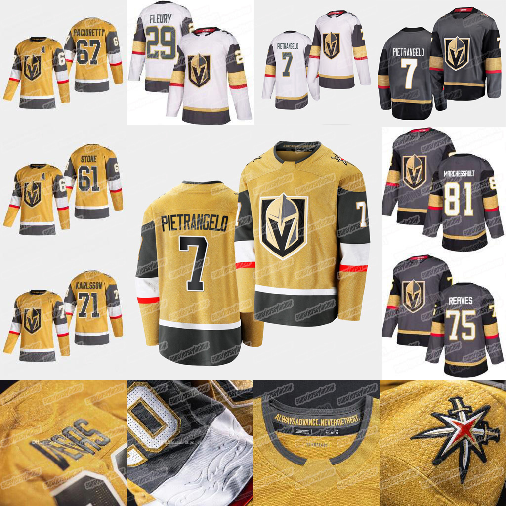 

7 Alex PIETRANGELO Vegas Golden Knights 2020 Gold Third Jersey Fleury Ryan Reaves Mark Stone William Karlsson Robin Lehner Alex Tuch, Youth kids home jersey