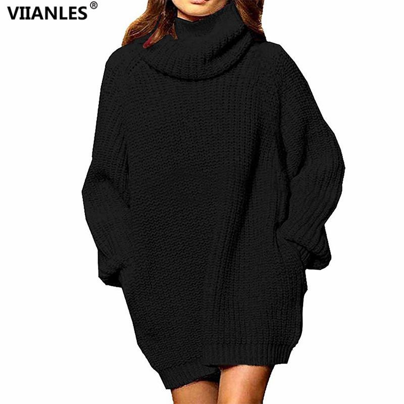 

VIIANLES Knitted Sweater Turtleneck Oversized Women Warm Pullover Autumn Winter Black Loose Sweaters Female Casual Plus Size Top, Dark gray