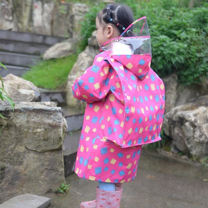 

Cute Raincoats for Children Cartoon Printed Rainwear Waterproof Eco-friendly Kids RainCoat Schoolbag Boys Girls Raincoat R5C0341, Red