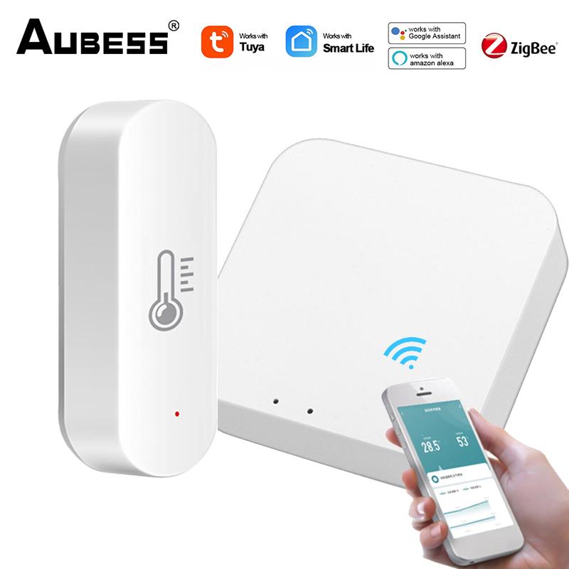

Smart Home Control Aubess Temperature Sensor Tuya Zigbee And Humidity With Gateway Via Alexa Google
