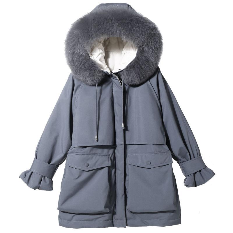

Pai overcome women' mid-length 2020 new down padded jacket women' loose padded large fur collar jacket, Black