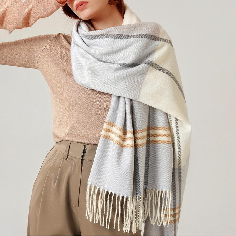 

2020 Autumn Winter Women Scarf Warm Knitted Plaid Cashmere Scarves Shawls Designer Neck Bandana Lady Wrap