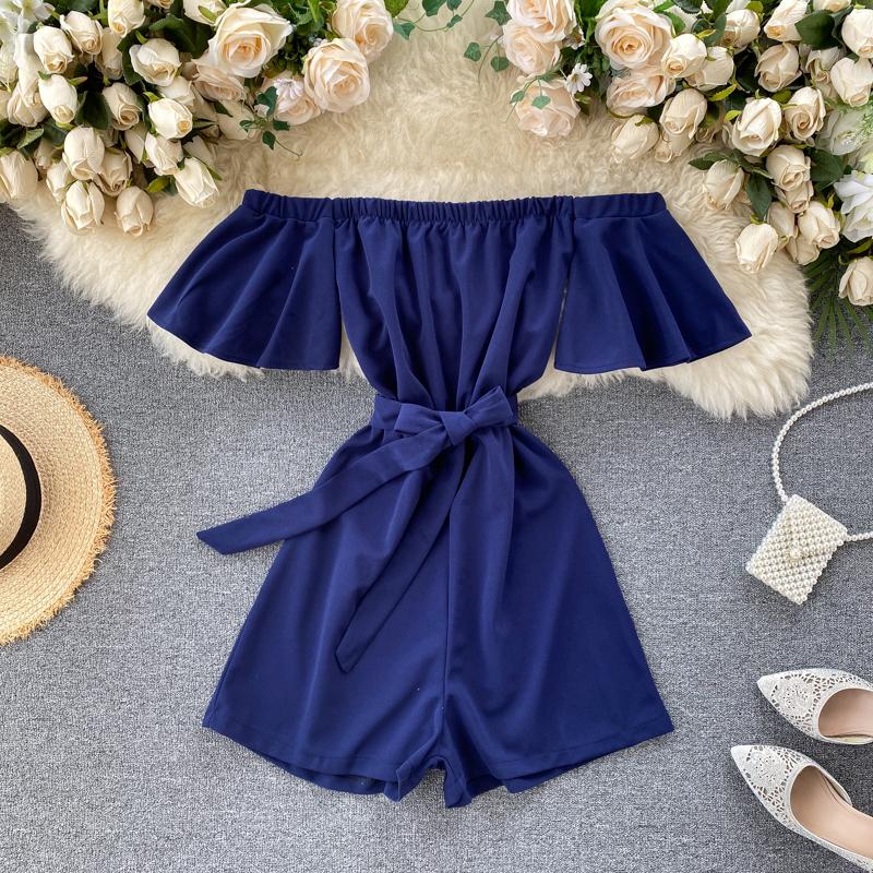 

Boho Women Off Shoulder Floral Bodycon Romper Jumpsuit Fashion Ladies Summer Club Tights Bodysuit Wide leg Short Pants Trouser, Black