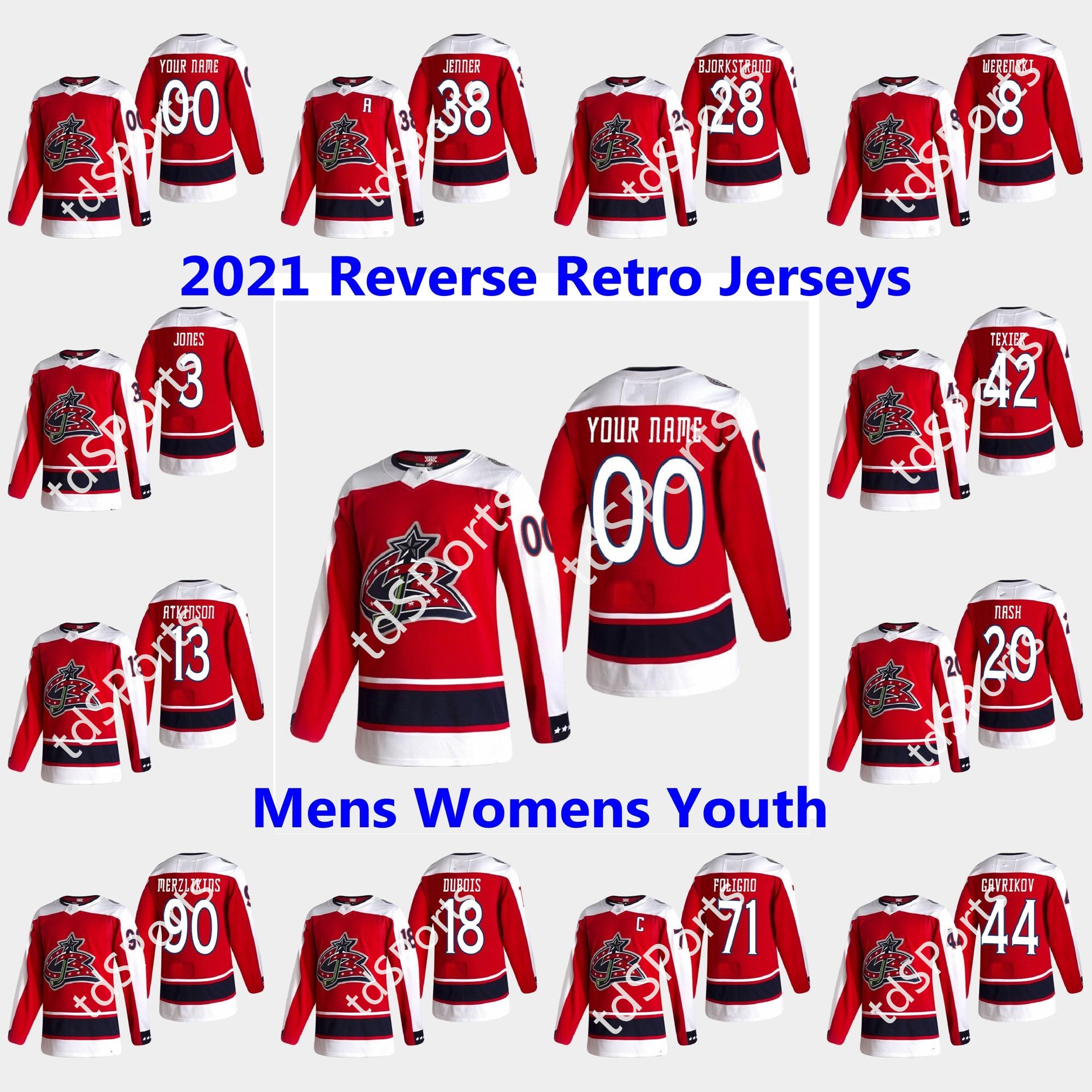 

Columbus Blue Jackets 2021 Reverse Retro Hockey Jerseys Zach Werenski Nick Foligno Boone Jenner Joonas Korpisalo Oliver Bjorkstrand Custom, As shown in illustration