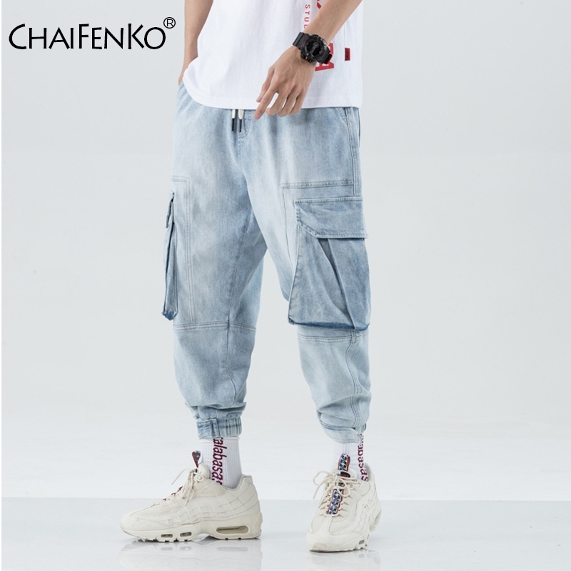 

CHAIFENKO Men Multi-pocket Harem Hip Hop Pop Pants Trousers Streetwear Jeans Male Casual Fashion Cargo Pants Men Jogger Jeans 201116, Blue