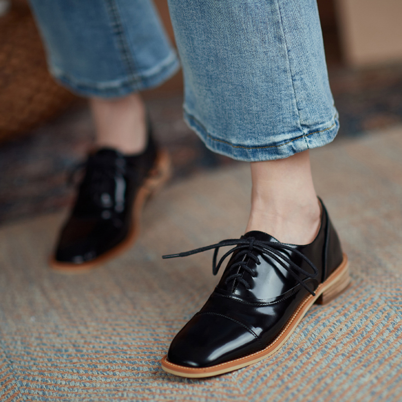 

2020 for Unskillful Cross Tied Finger Square Foot Heels Thick Leather Bombs Genuine Lady in Office Shoes Party Woman Bruq, Black
