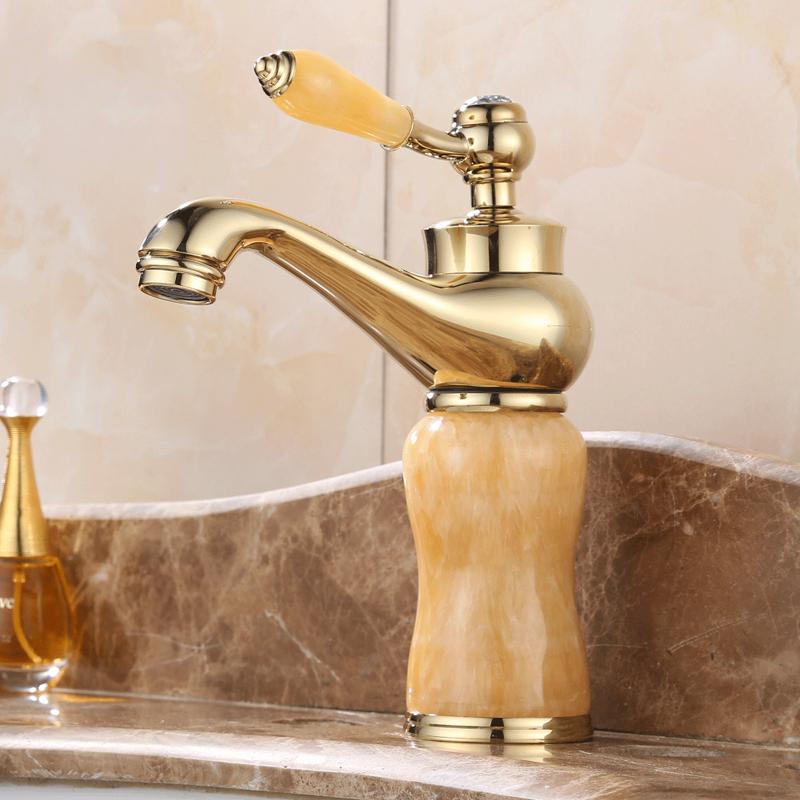 

Antique European Style Bathroom Basin Faucet Copper Imitation Jade Single Handle Sink Basin Faucet Cold and Hot Water Mixer Tap