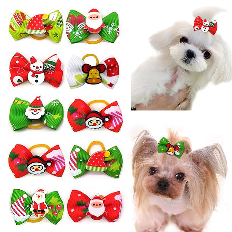 

10pcs Christmas Dog Hair Clips Pet Dogs Hair Accessories Pet Bows Dog Grooming Bow Cat Bow with Elastic Rubber, 10pcs random