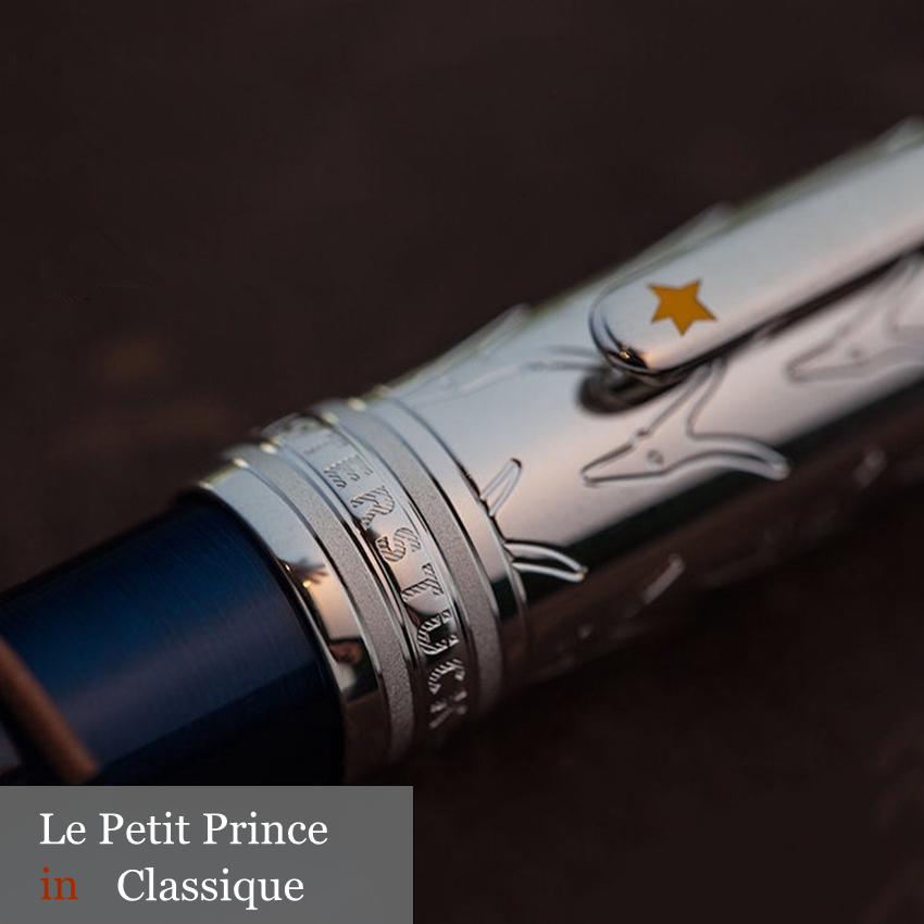 

2021 Montt blank MSKT Le Petit Prince Classique Rollerball ballpoint Silver metal cap with deep blue precious resin barrel pen for gift, As picture