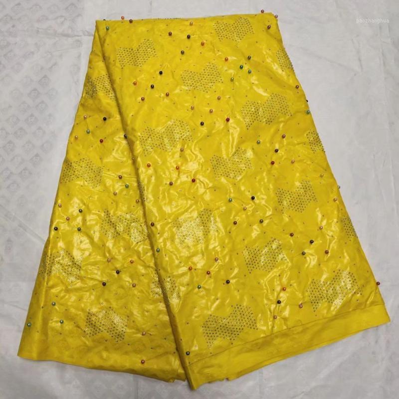 

Yellow Bazin Brocade Richer Getzner 5Yards Stones Beads Guinea Basin Garment Fabric 100% Cotton lace Materials For Dress1