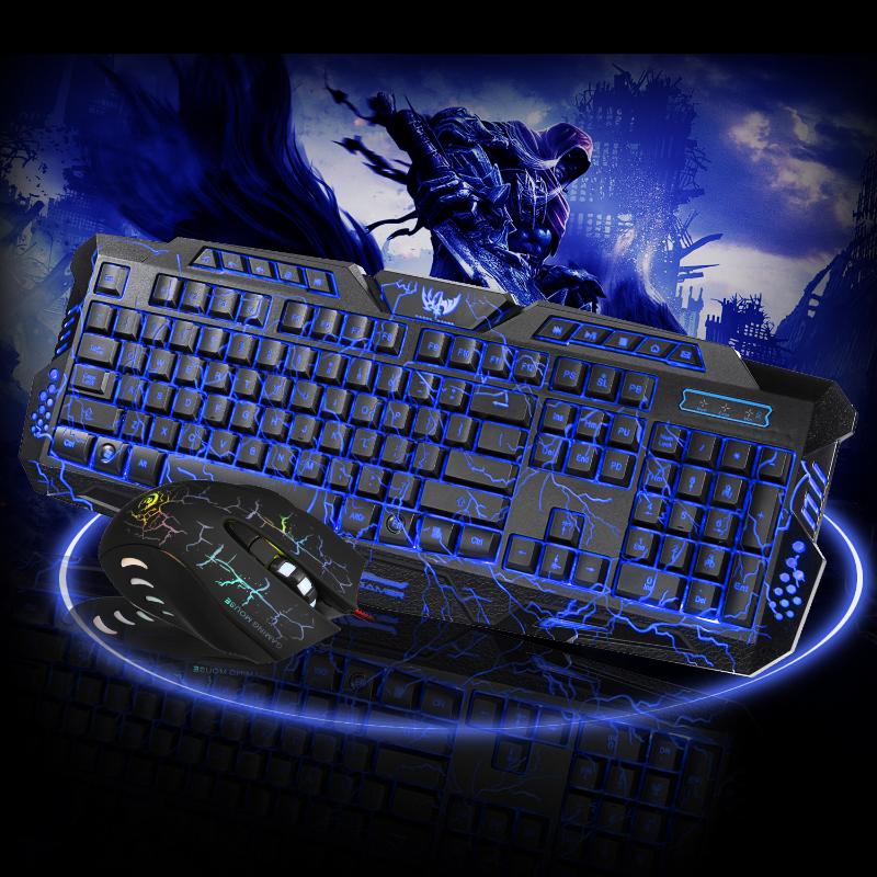 

J10 Three-Color Backlight Wired Game Keyboard Set Colorful Shining Gaming Mouse Keyboard Russian