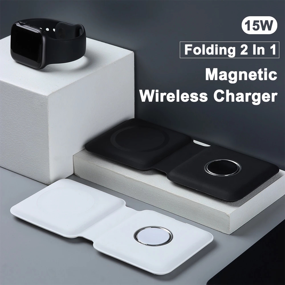 

New Arrive For iPhone 12 Pro Magsafe Charger 2 in 1 Folding Magnetic Dual-Charge Wireless Charger For Apple Iwatch 6 or Airpods