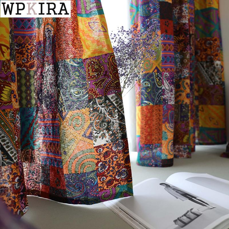 

Bohemian Retro Colorful Curtain for Living Room Study Cotton and Linen Semi-Shading Curtains Drape S586#40, Vintage cloth