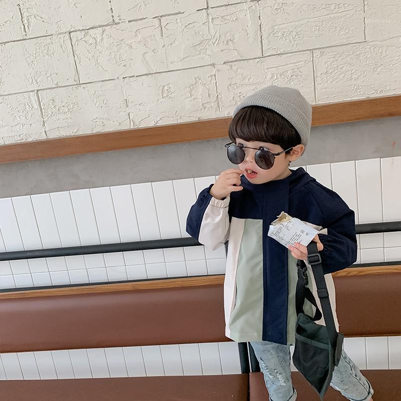 

Spring Autumn boys fashion patchwork hooded outdoor jackets kids children loose casual outwears coats1, Navy