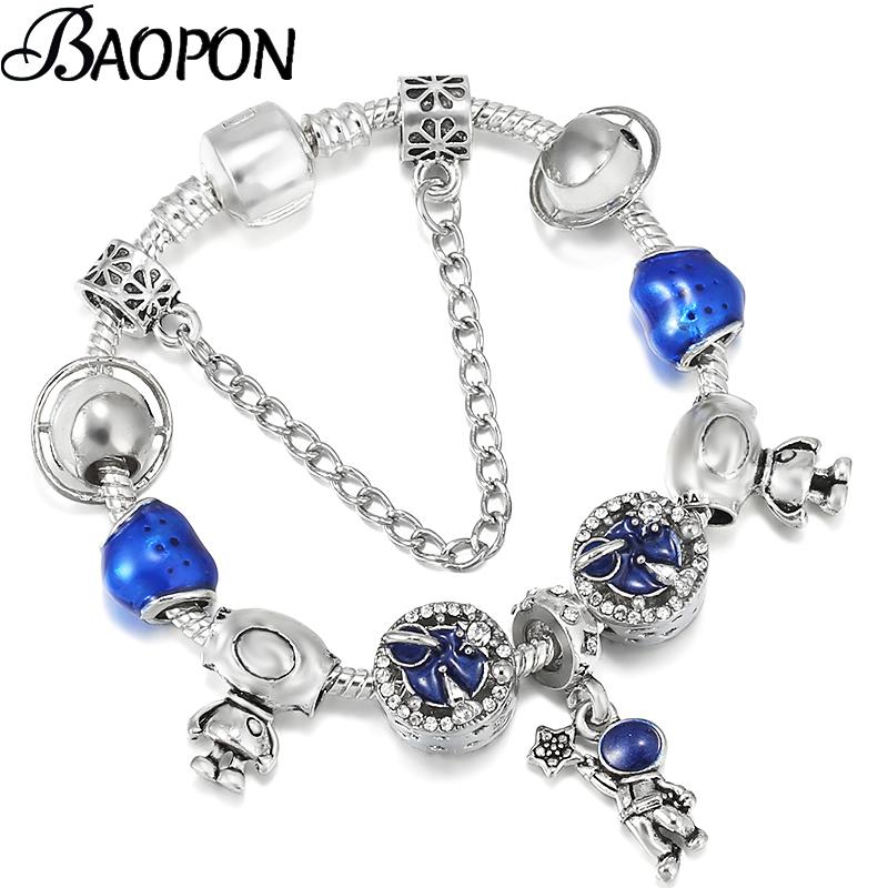

Charm Bracelets Silver Plated Blue Shinning Star Moon Beads Bracelet Explore Nature Style Jewelry Gift For Women Special Offer