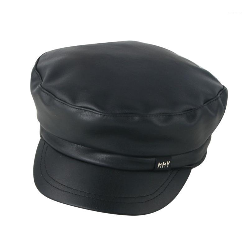 

Fashion Pu Leather Hat Autumn Winter Solid Sailor Hat For Women Men Black Flat Top Female Travel Cadet Captain Cap1, As show