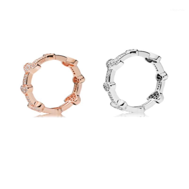 

Cluster Rings Clear CZ Alluring Hearts Ring Silver Woman For Jewelry Making 925 Original Make Up Gift, Golden;silver