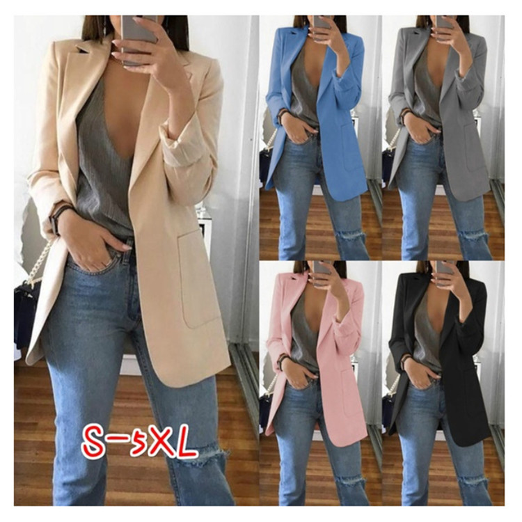 

Women Autumn Casual Blazers Long Sleeve Coat Suit Slim Cardigan Jacket Outwear Formal Female V neck Tops Big pocket, Deep green