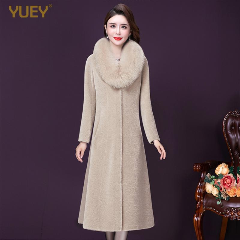 

New Arrival Women Long Lengthened Winter Thicken Sheep Flat Solid Color Fur Coat Fleece Plus Size Big Fur Collar Windbreaker, Burgundy