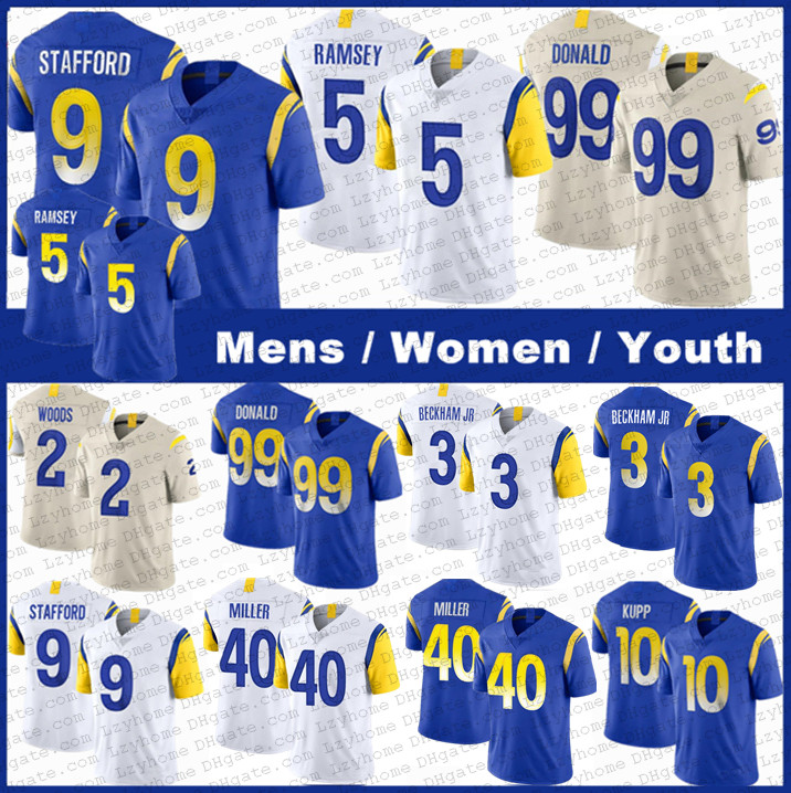 

3 Odell Beckham Jr 9 Matthew Stafford 99 Aaron Donald los 5 Jalen Ramsey angeles 40 Von Miller Cooper Kupp 2 Robert Woods mens womens Kids r, Black;red