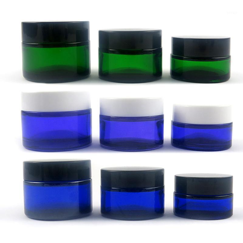 

20G 30G 50G 1OZ blue green purple glass cream jar cosmetic container Jar black white lid screw cap glass bottle pot box 10pcs1