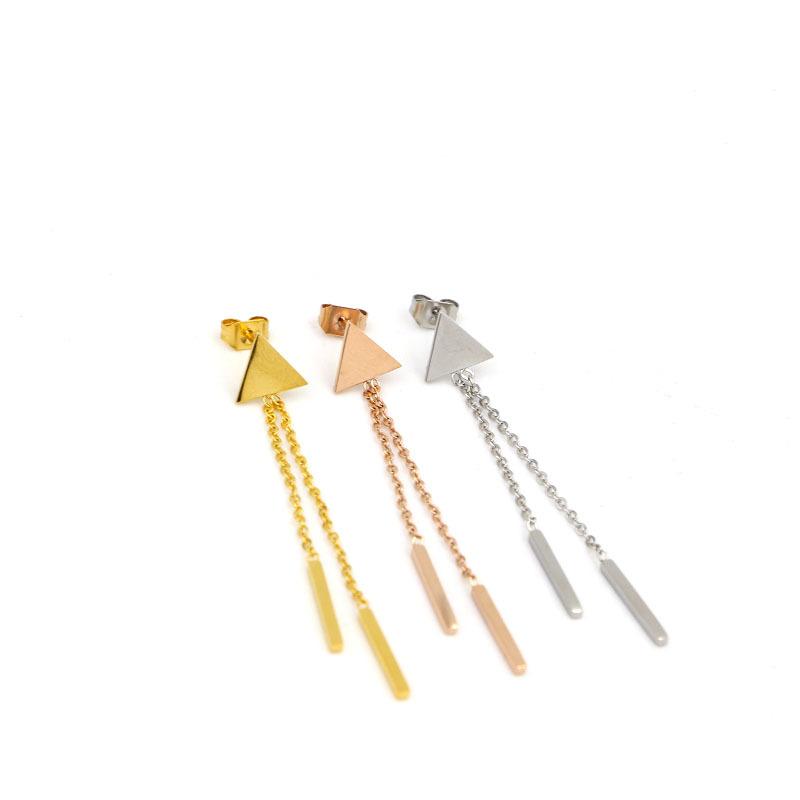 

NEW Europe and the United States fashion earrings titanium steel rose gold triangle earrings long tassel retro earring