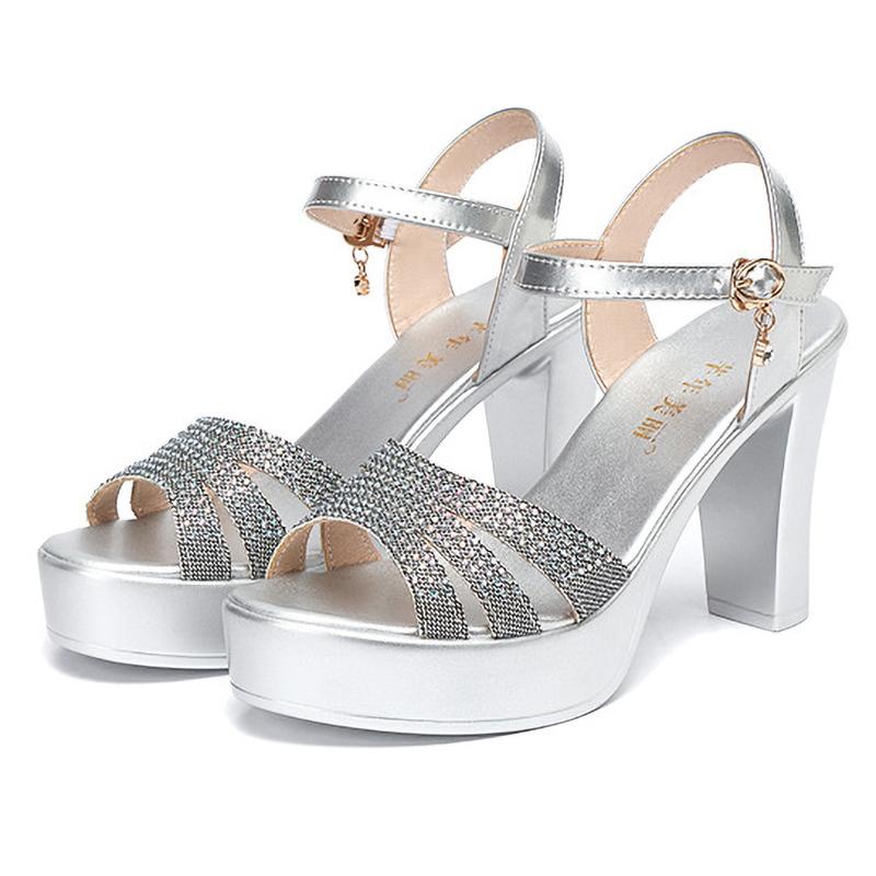 

Gold Summer Peep Toe Women Sandals High Heels New 2021 Fashion Crystal Buckle Platform Sandals For Ladies Shoes Large Size