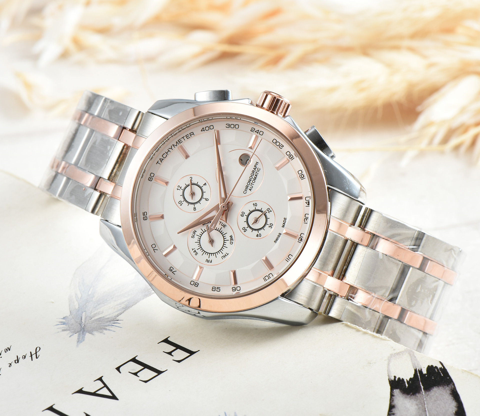 

spot popular men's leisure steel band jun s watch factory direct sales, Slivery;brown