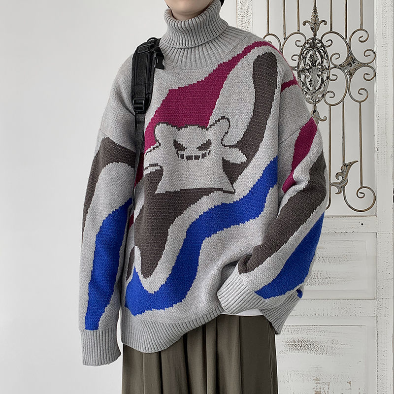 

Men's Blouse 2021 Autumn Thin New Lovers Turtleneck Jumpers Leisure Male Attire WWMQ, Gray.