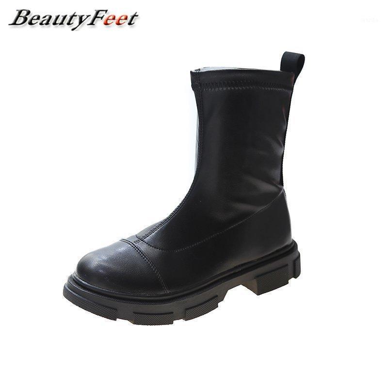 

Ankle Boots for Women Shoes Woman Slip on Thick Bottom Platform Boots Solid Soft Leather 2020 New Autumn Winter Plus Size1, Black