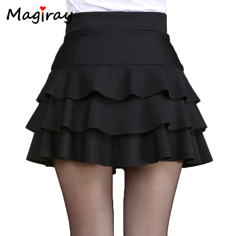 

Magiray Plus Size High Waist Mini Skirt 3 Layers Ruffle Skirts Womens Summer Lined Short Saia A Line Female Skirt C445 Y200326, Red