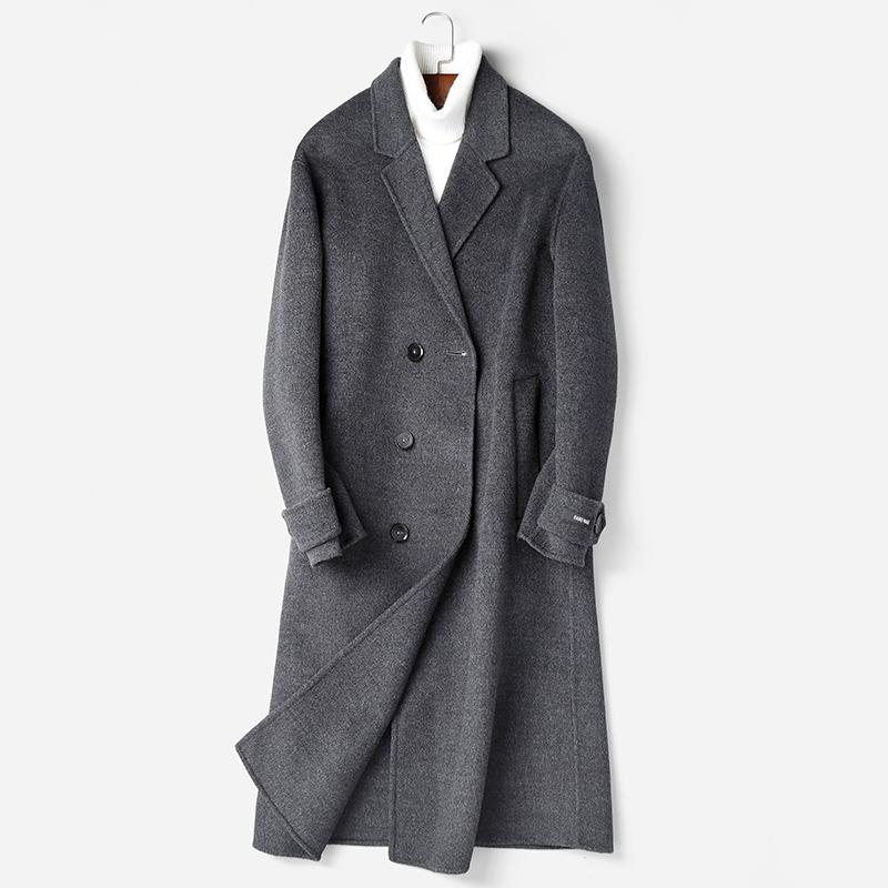 

Real 100% Wool Coat Men Long Coat Winter Autumn Double-sided Woolen Jacket Abrigo Hombre Invierno P-S8176Z ZL896, Black