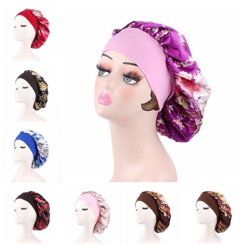 

Women Printed Turban Satin Night Sleep Hat Bonnet Chemo Cap Bonnet Head Scarf Beanies Skullies Wide Band Hair Loss Cover Cap Hat, 01 red
