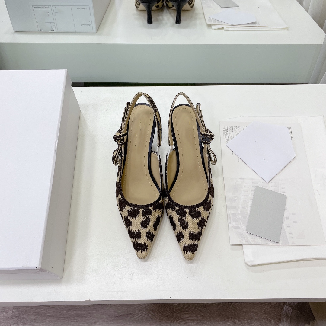 

2022 latest Women Dress Shoes open-heeled sandal mid Heels Womens Designer shoe slingback Pumps Jacquard embroidery with motif flattie kitten heel 7cm size34-42, Split