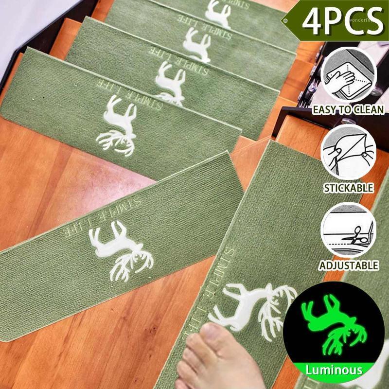 

Luminous Embroidery 4pcs/set Floor Rug Carpet for Stairway Anti-Slip Stair Mats Self-adhesive Step Mats Foot Pad Entrance Mat1, Green