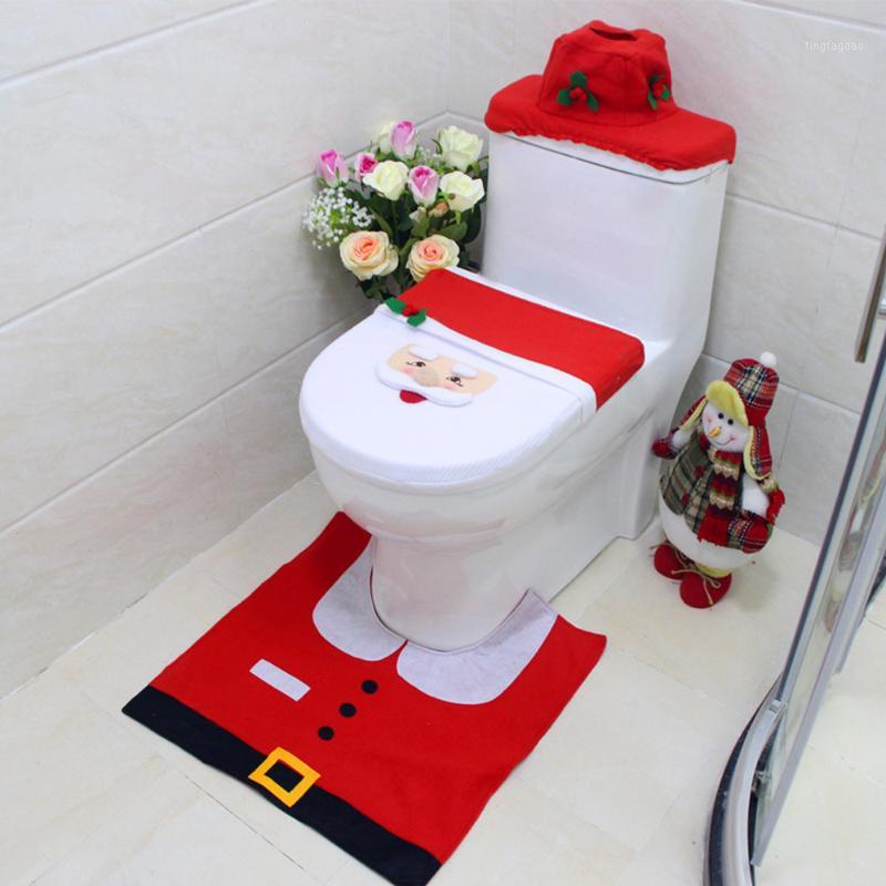 

1X Toilet Seat Cover+X Foot Pad+1X Water Tank Cover Christmas Santa Claus Snowman Deer Elf Home Bath Decoration1