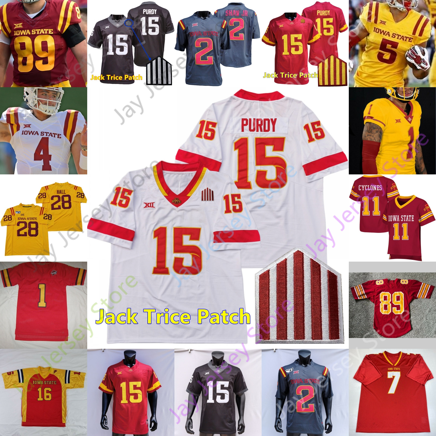 

Custom 2020 Iowa State Cyclones ISU Football Jersey NCAA College Jack Trice Patch Landen Akers JaQuan Bailey Xavier Hutchinson, Red v