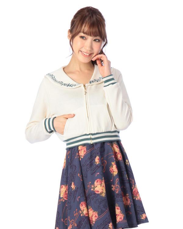 

LIZ LISA musical Note embroidery Sailor Collar Short Coat jacket, Beige