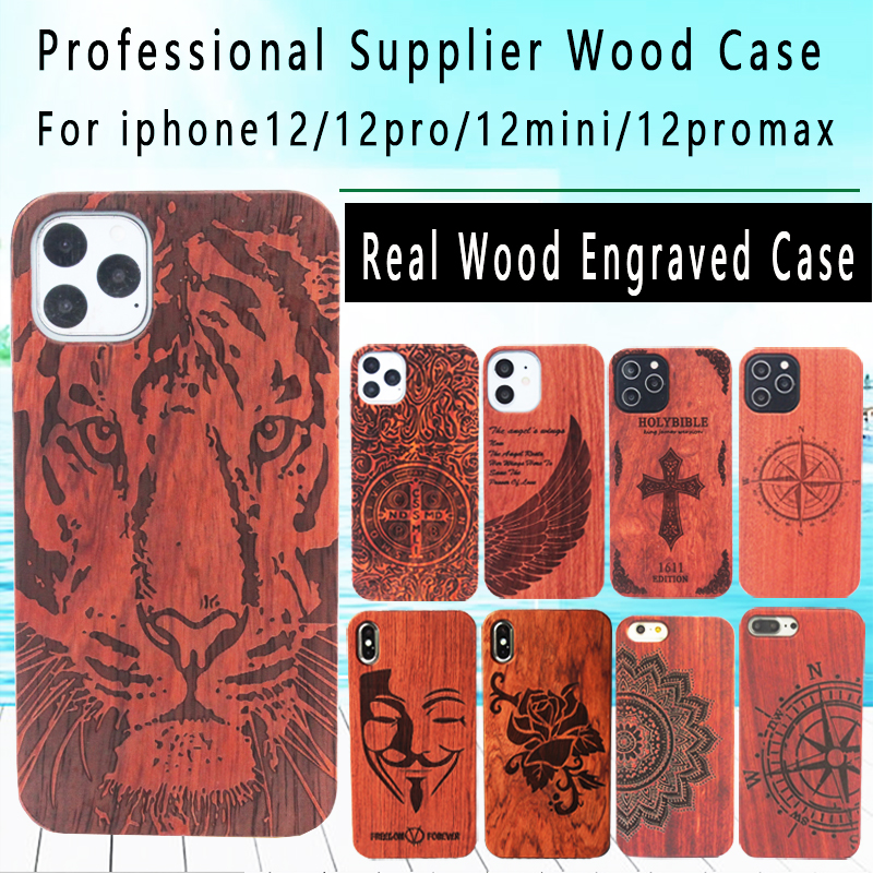 

Genuine Wood Case For Iphone 12 pro 11 XS Max XR 7 8 Plus Wood Engraved Cover Shockproof Wooden Phone Shell Bamboo Cases, Mixed hot designs
