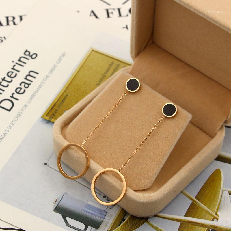 

New Fashion Brand Women Drop Earrings Stainless Steel Enamel Circle Hanging Big Round Rose Gold Luxury Jewelry Female Earring1