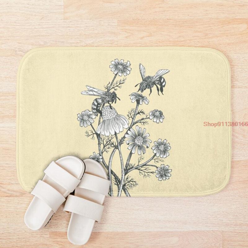 

Mat bees and chamomile on honey background Rug Doormat Floor Mat Carpet Home Carpet Hotel Living Room Floor Mats Anti Slip