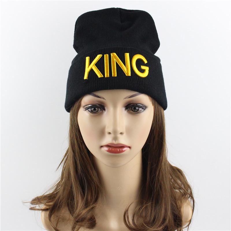 

Beanie/Skull Caps Winter King Queen Beanies Hats For Ladies Men Women Autumn Warm Letter Embroidery Knitted Skullies Hat Hip Hop Ski Sport, White king