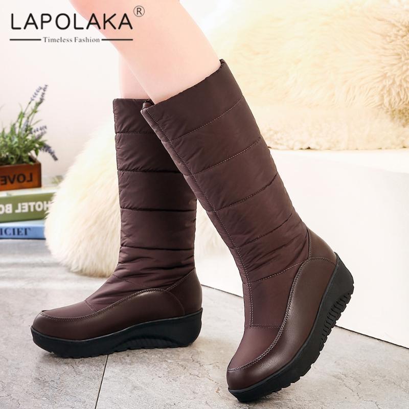 

Lapolaka 2020 Hot Sale Large Size 44 Slip On Add Fur Warm Winter Boots Woman Shoes Platform Comfortable Mid Calf Boots Female1, Black