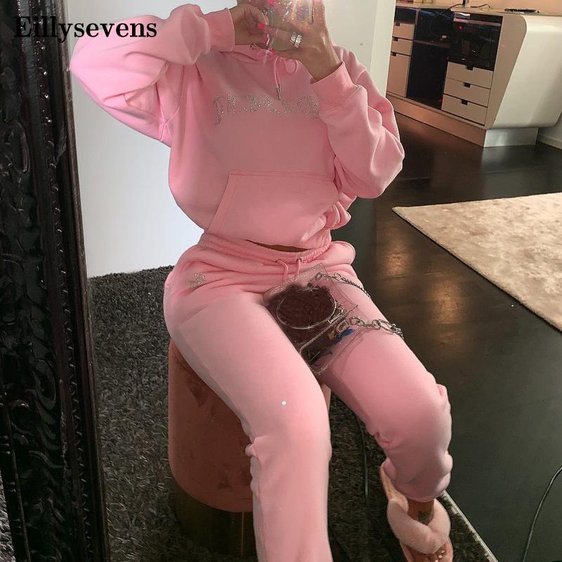 

2020 autumn Women Fleece Women' Sets 2pcs Sports Jogger letter printed Female Sweatshirt Trousers Set Winter Tracksuit#2, Khaki