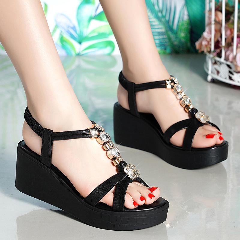 

Casual Outdoor Female Sandals Summer Shoes Women Genuine Leather Rhinestone All-match Soft Bottom Large Size 41 Women Sandals, Silver