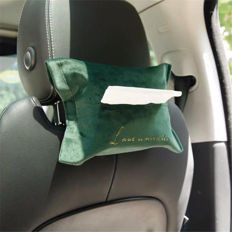 

Car Seat Tissue Bag Nordic Embroidered Velvet Fabric Paper Towel Bag with Adjustable Buckle Simple Vehicle Back Seat Wipes Case1