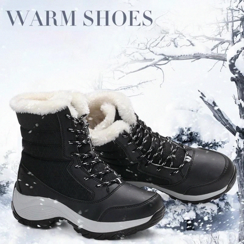 

2019 Women Snow boots Waterproof Non-slip Parent-Child Winter Boots Thick Fur Platform Waterproof and Warm Shoes Plus Size 42 #E37O, Beige