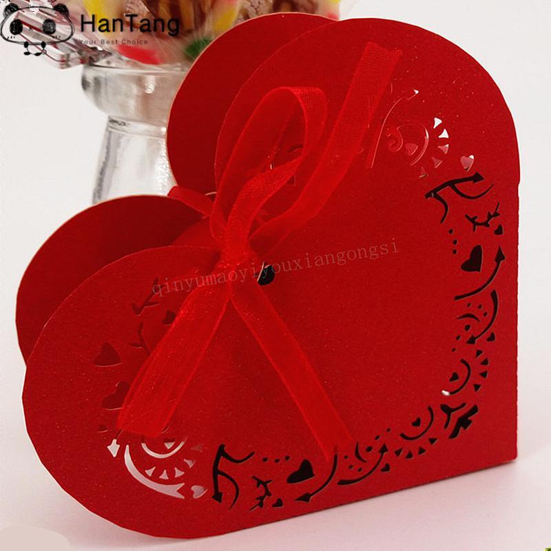 

10/50pcs Heart-shaped dragee Boxes Wedding Sweets Candy Gift Favour Boxes With Ribbon Table Decorations chocolate box 5z1
